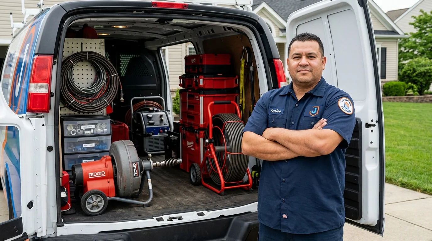Professional drain cleaning equipment and Johns Plumbing LLC plumber in Sugar Grove