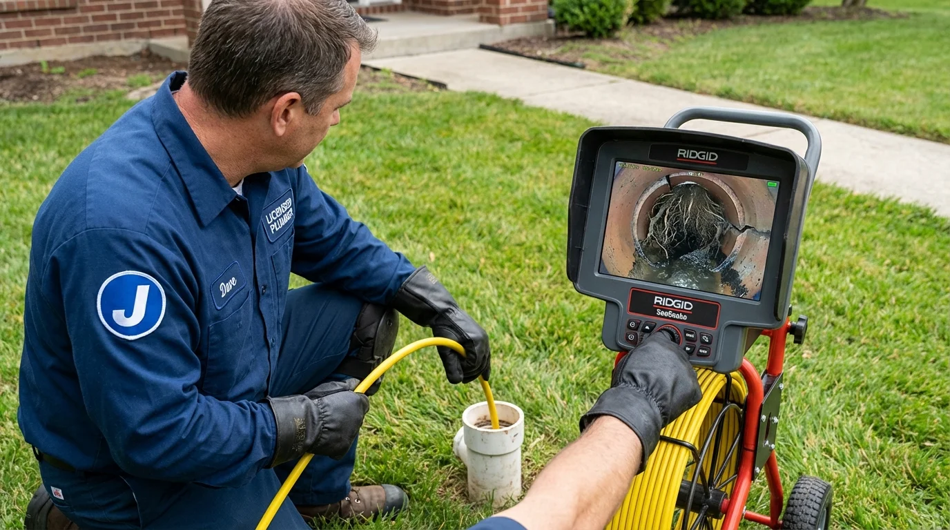 Sewer camera inspection being performed by Johns Plumbing LLC in Sugar Grove