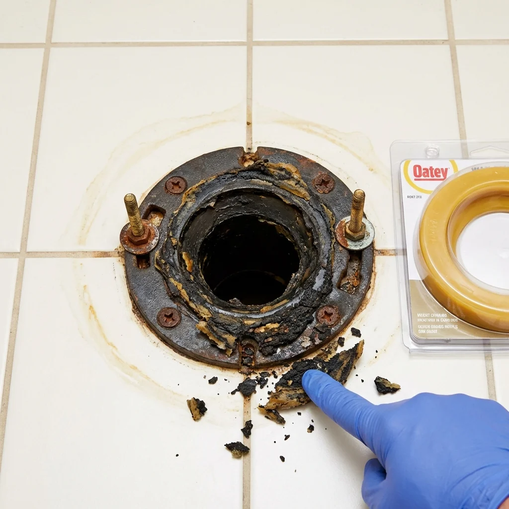 Failed wax ring showing water seepage at the base of a toilet in a Sugar Grove, IL home